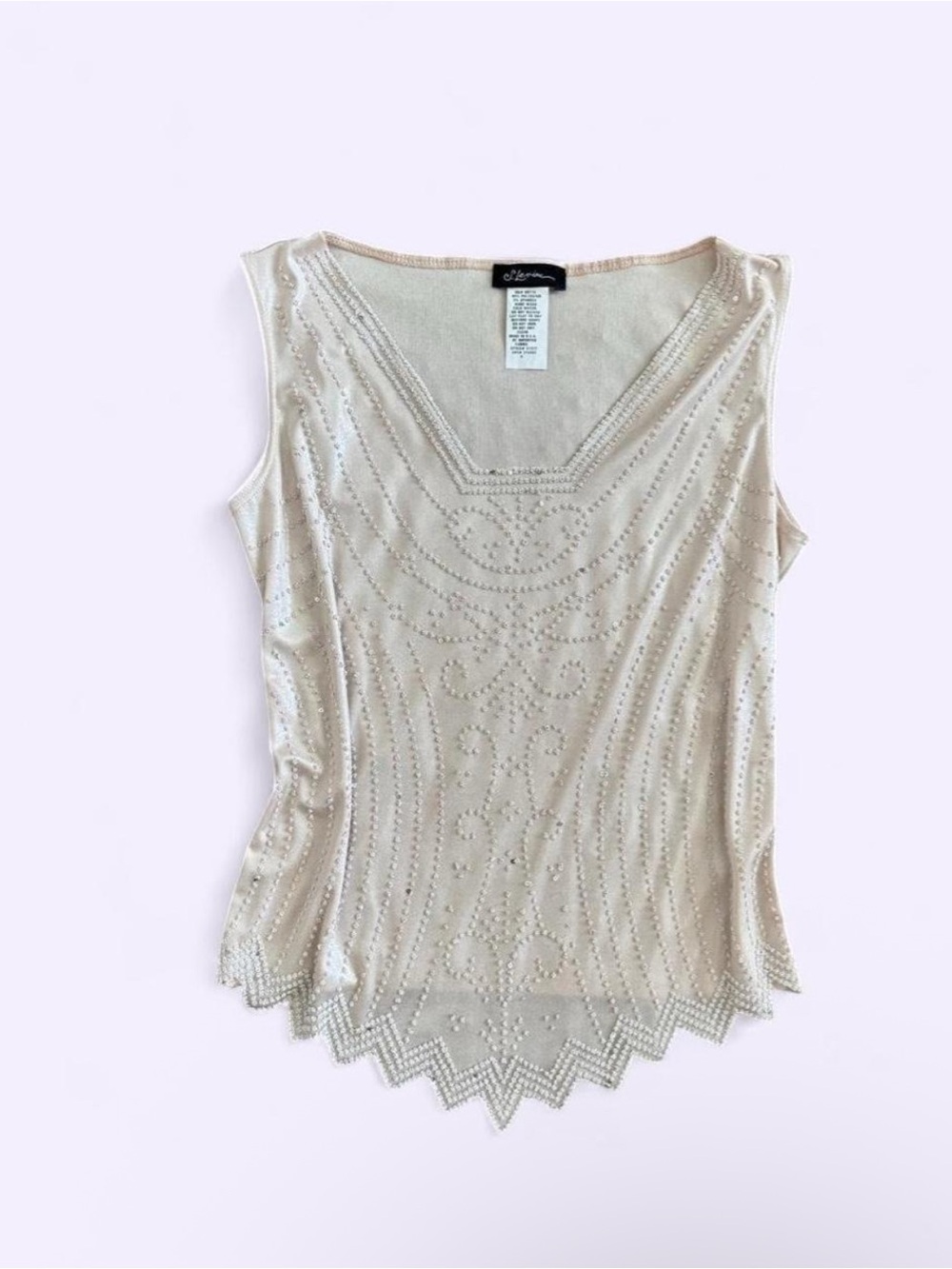 Vintage S. Levine Cream Ivory Beaded Sequin Top Small Like New